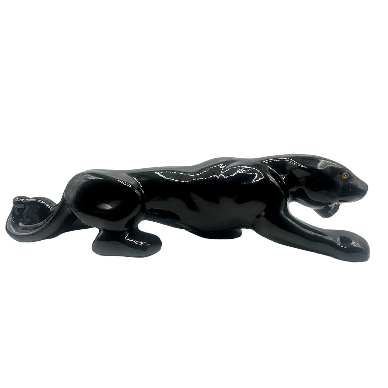 Vintage MCM Style Black Jaguar Panther Large Ceramic Jungle Cat Figurine Statue