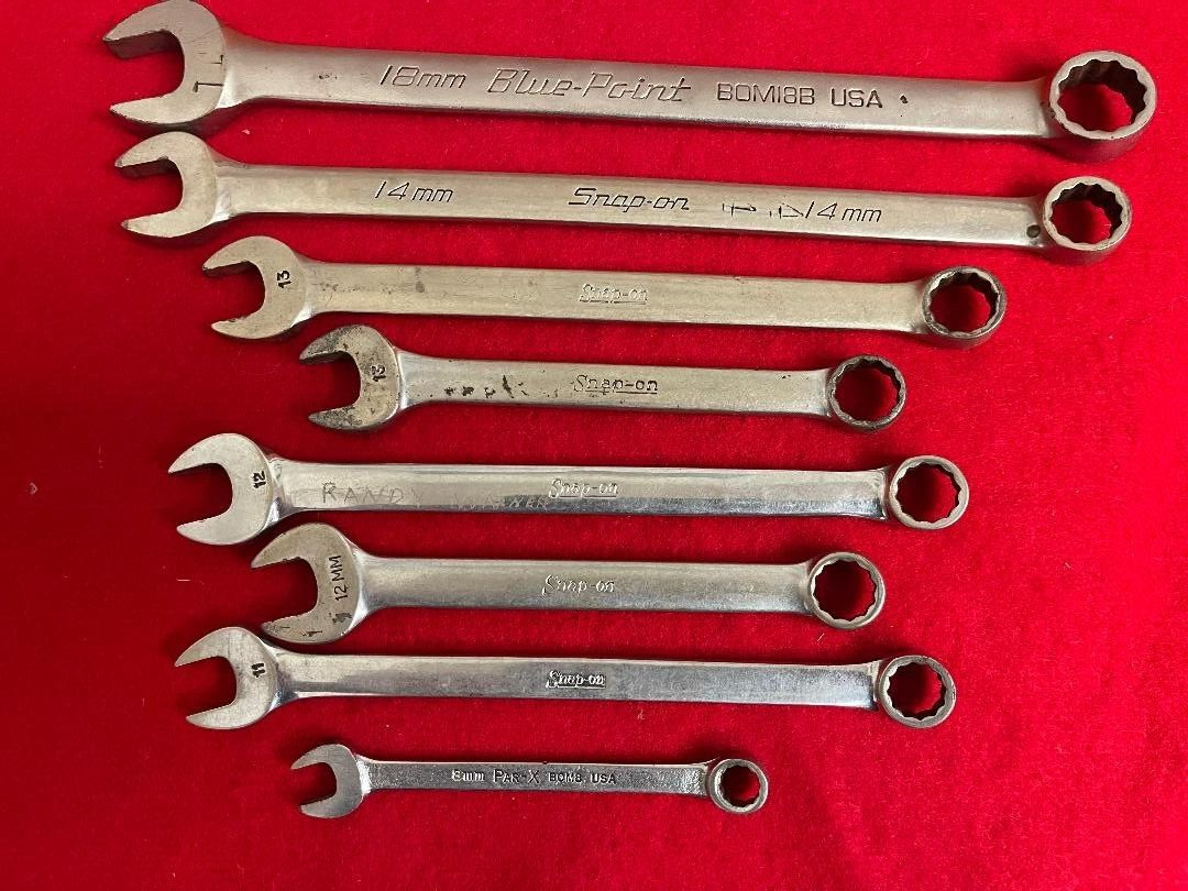 LOT- 8 Snap-On/ Blue Point/ PAR-X Metric Combination Wrenches