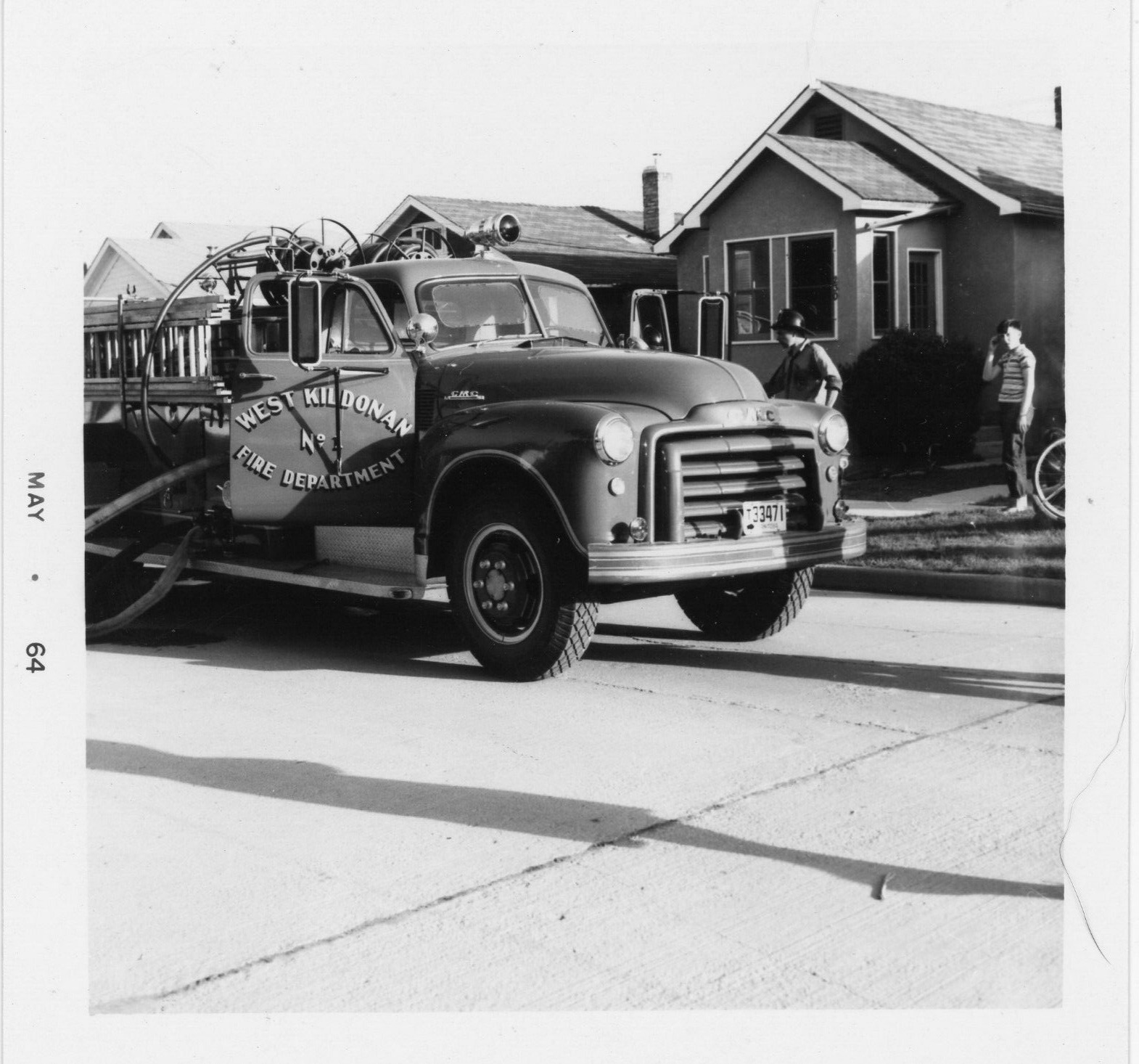 Found Vintage Photo Old Fire Engine Truck 1960\'s Winnipeg Canada