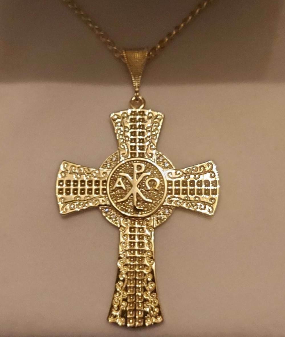 ΑΡΧΩ ARXO Small Gold Plated Pectoral Cross Christian Orthodox Clergy Bishop New