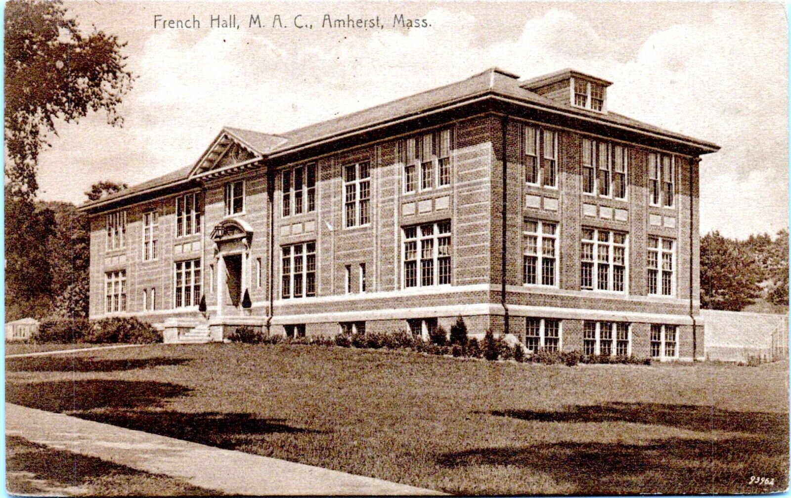 Amhest M.A.C. College Postcard French Hall Massachusetts 1910 EO