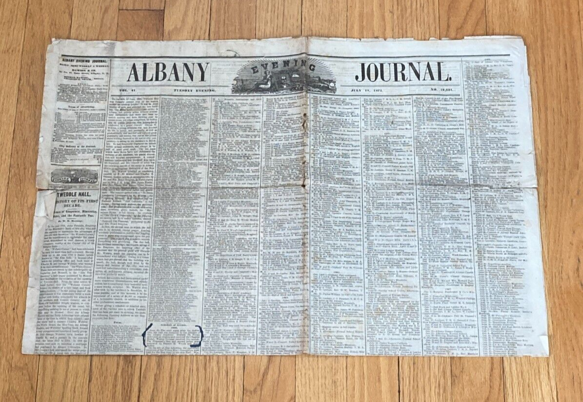 Old Newspaper - Albany NY Journal July 18, 1871 Complete Excellent condition