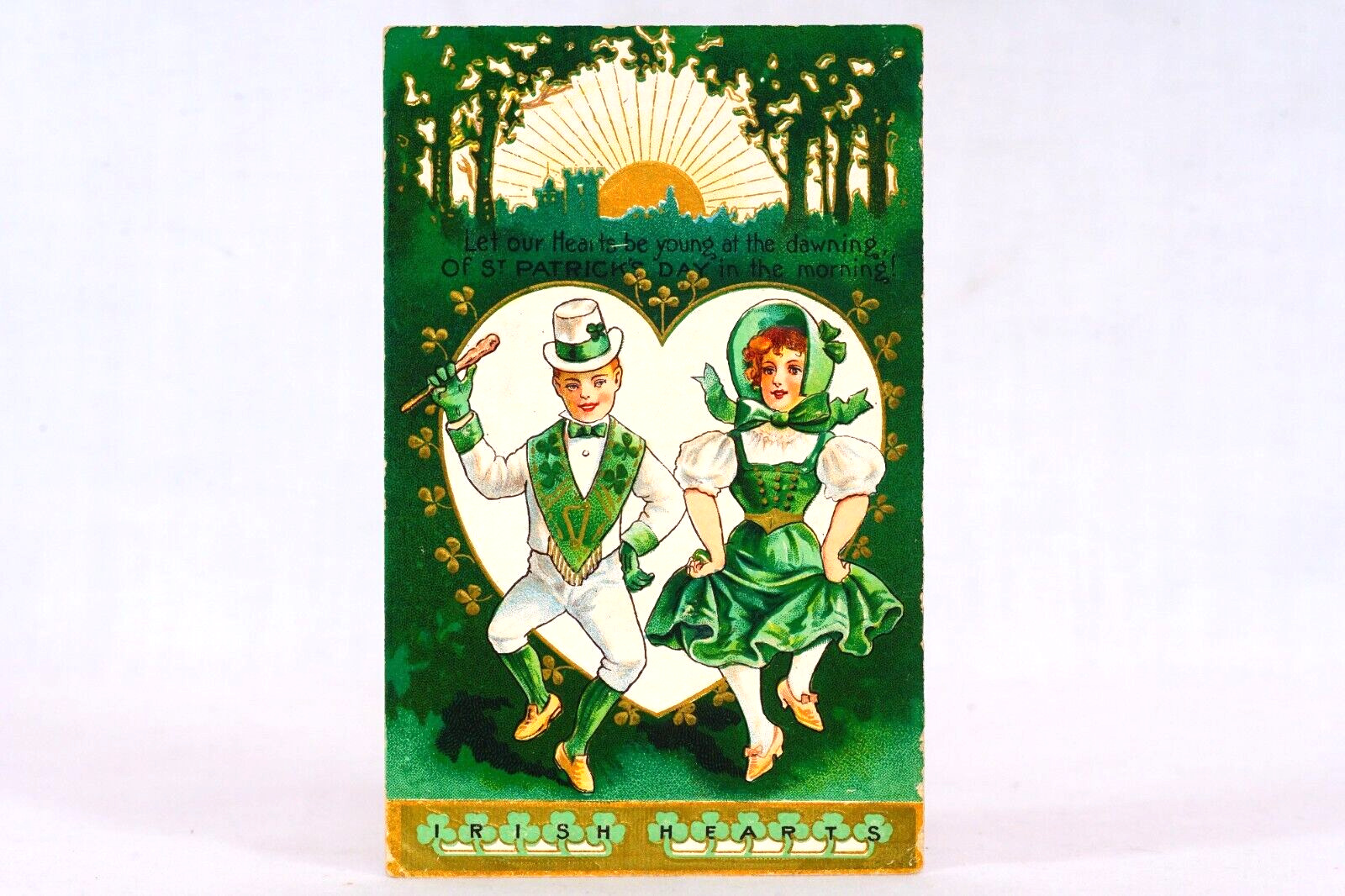 Irish Hearts St Patricks Day Embossed Chromolithograph Postcard St Patrick