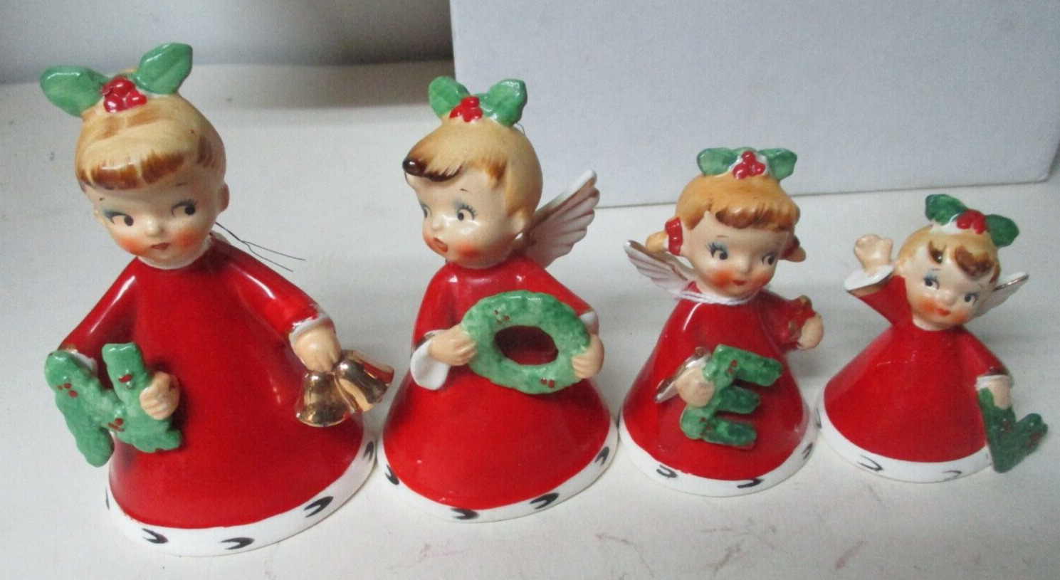 Vintage NAPCO Japan Ceramic Christmas  NOEL Letter Graduated Angel Bells