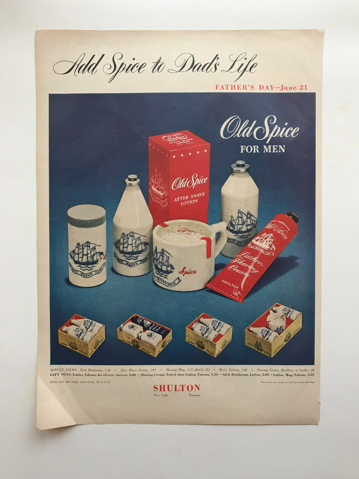1953 Old Spice After Shave, Gibson Refrigerator Freezer Vintage Print Ads