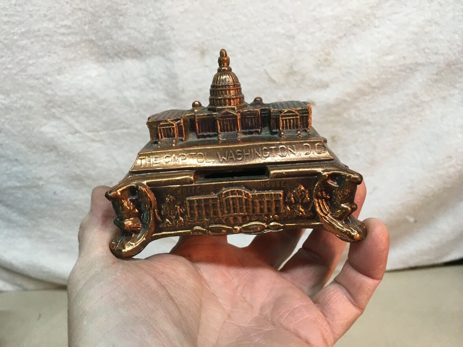 VINTAGE COPPER BRASS CAPITAL  BUILDING Bank Stamped USA ON BOTTOM 4IN