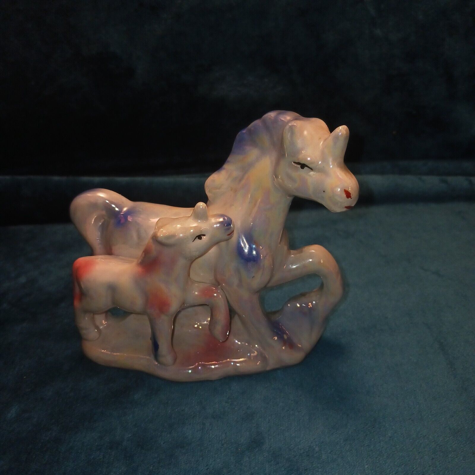 Vtg Lusterware Pink And Blue Unicorn Mom And Baby 6\