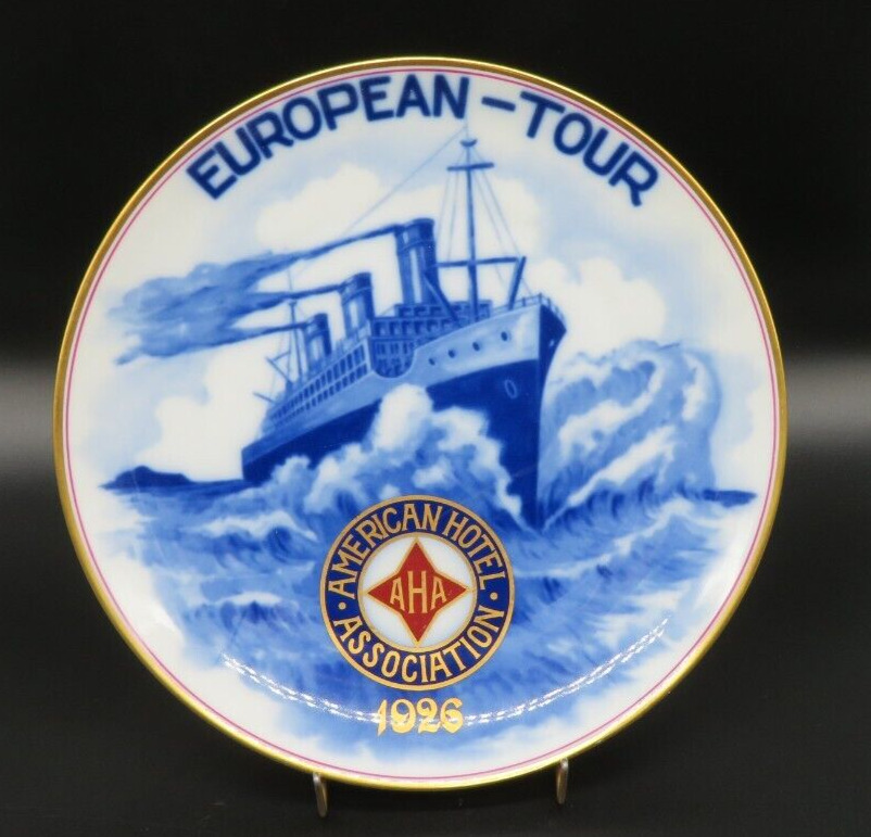 VTG 1926 Commemorative American Hotel Assoc European Tour Blue Gold Ship Plate