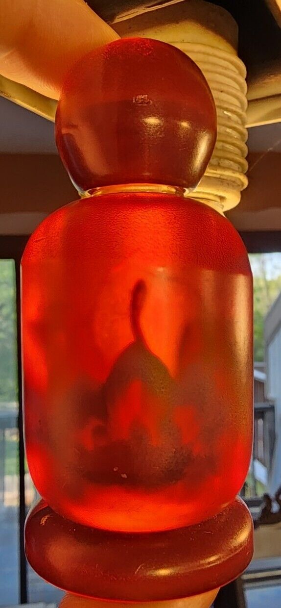 Vintage Red Cherry Amber Bakelite Over Glass Bottle Perfume Scent Snuff