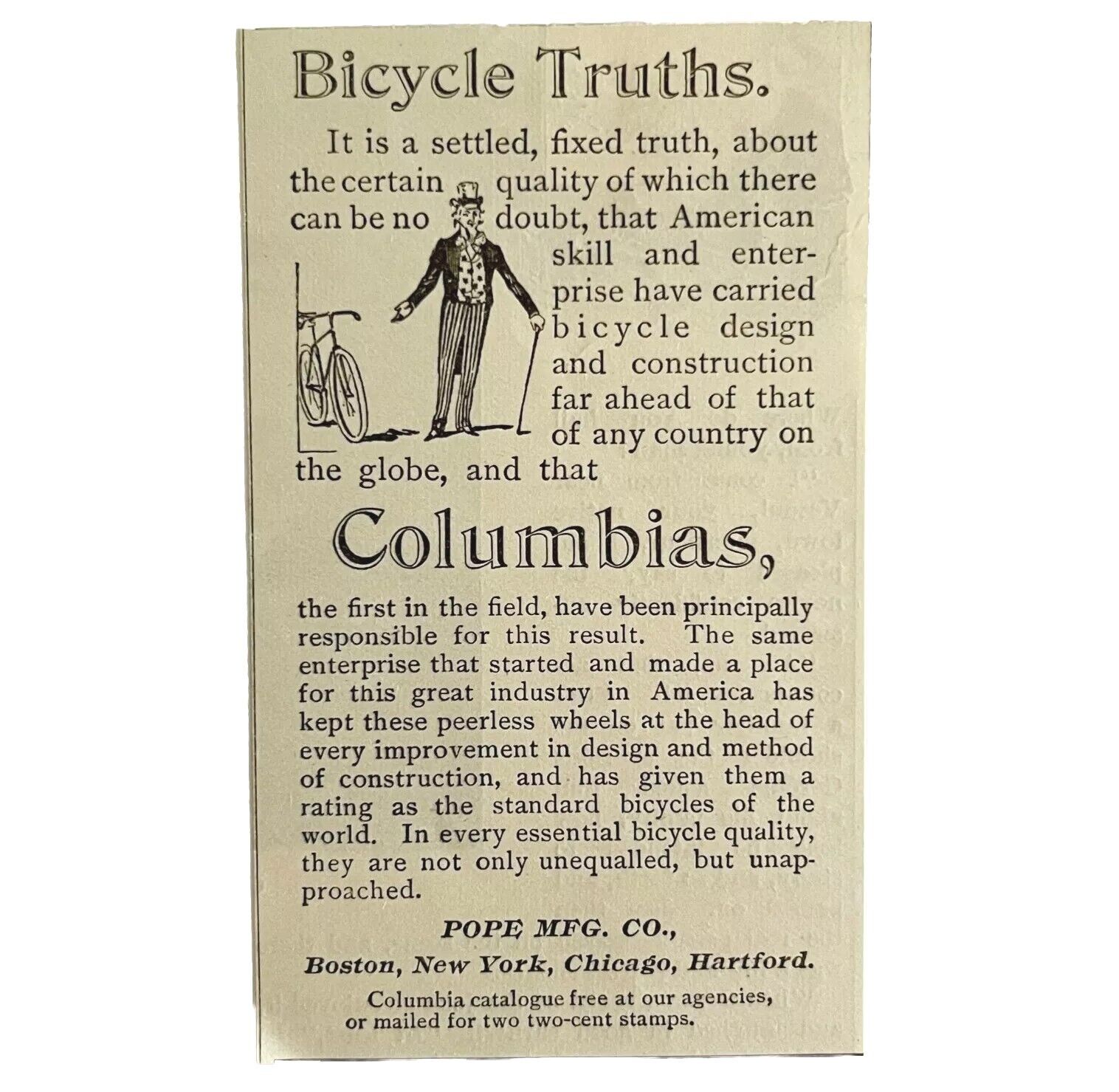 Columbia Bicycles 1894 Advertisement Victorian Pope Bikes Truths ADBN1u