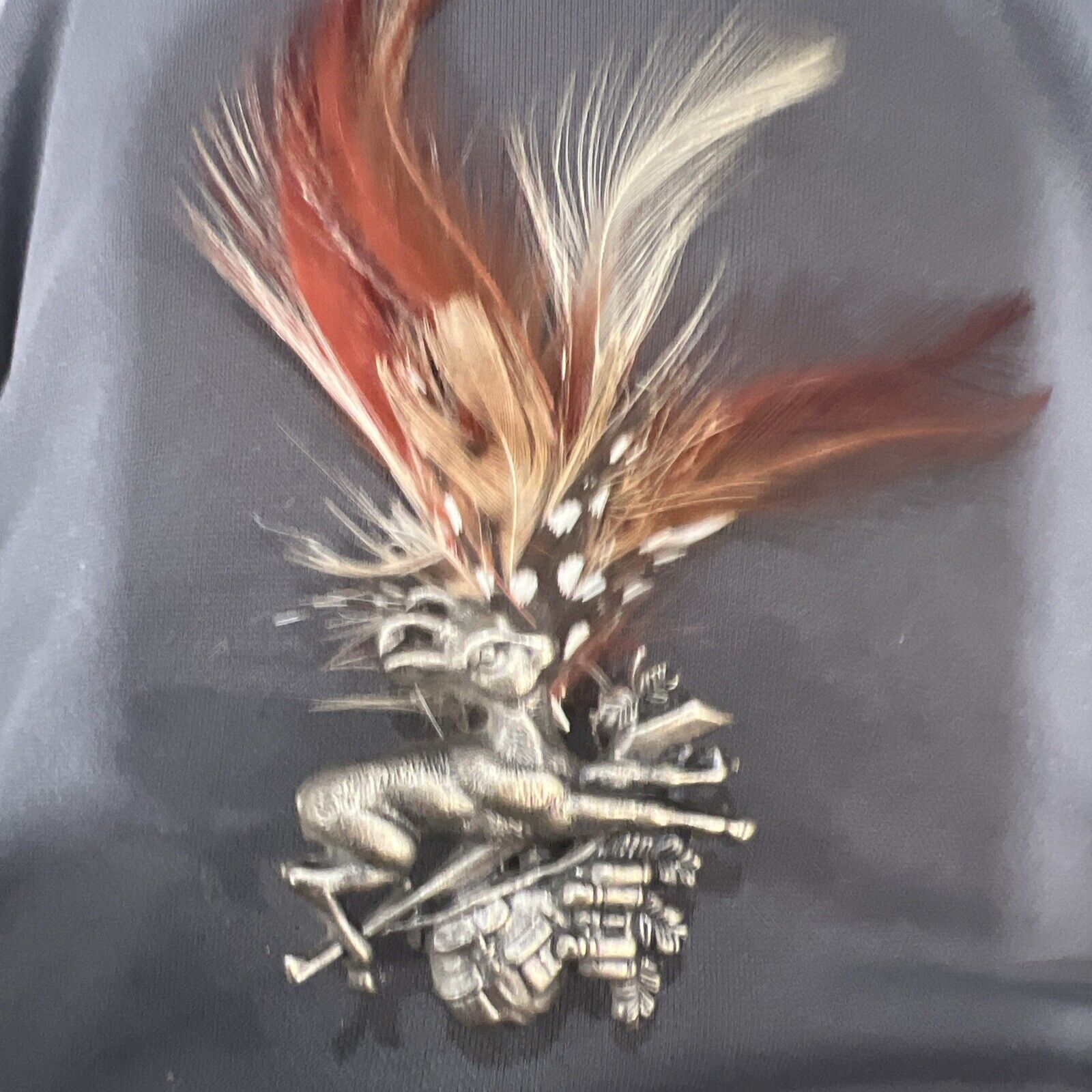 Vintage German Bavaria Hunting Badge Pin Grandel Brooch w/ Feathers Deer
