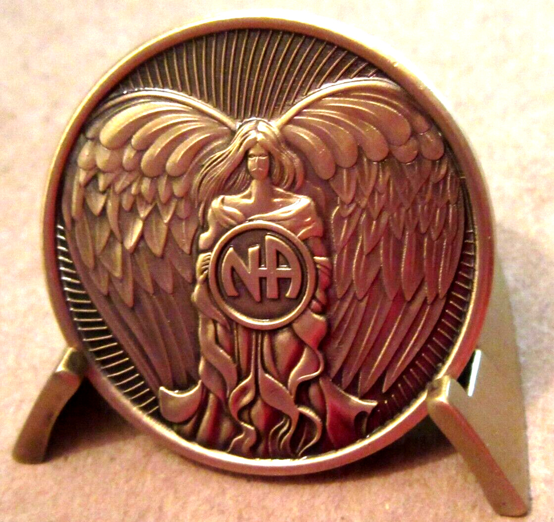 Narcotics Anonymous Bronze ANGEL Medallion & Stand NA Clean Coin Token Chip