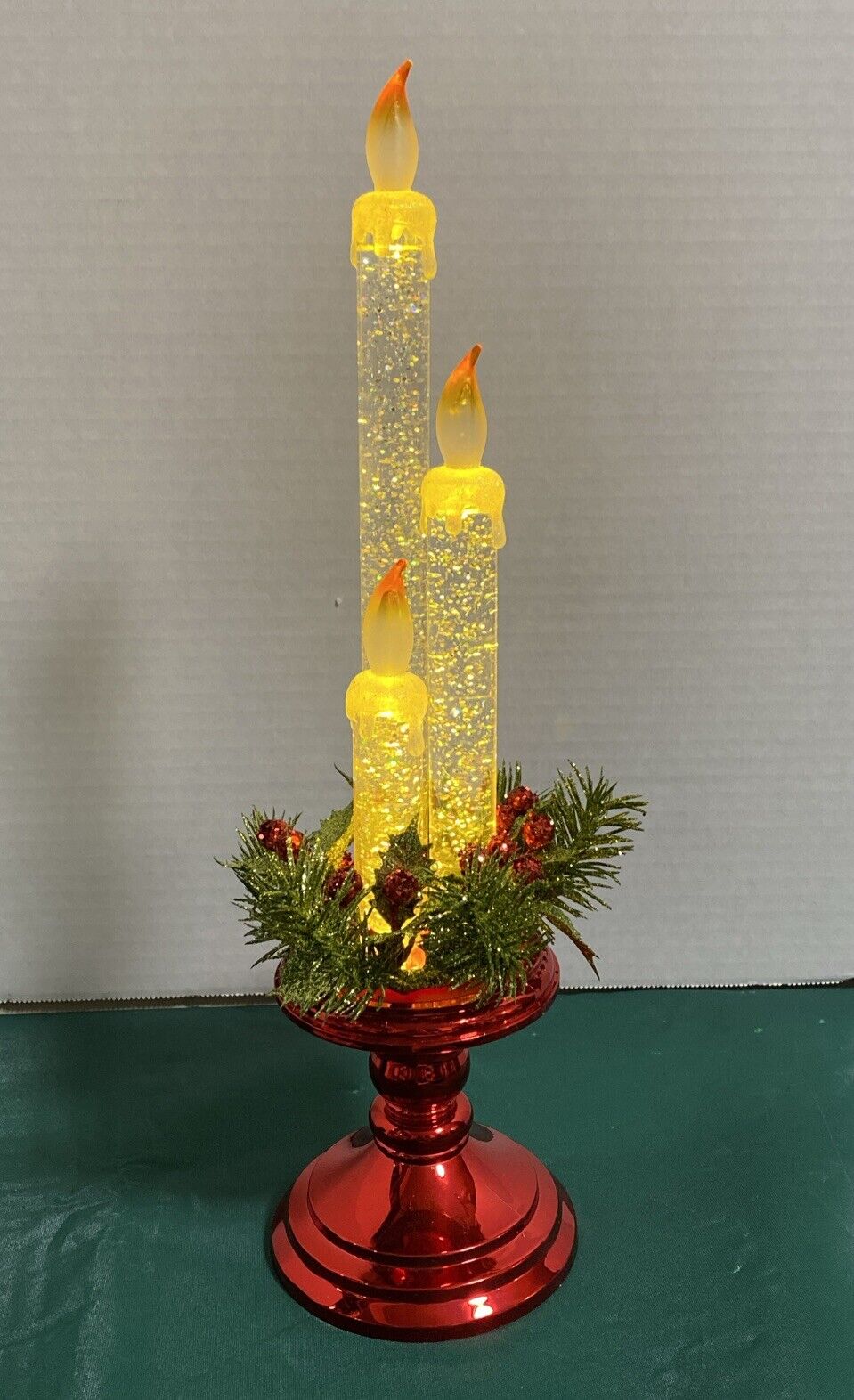 Cracker Barrel Christmas Acrylic Led Glitter Candlestick Centerpiece Cordless