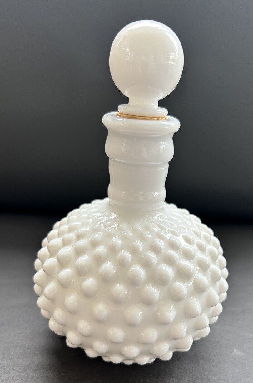 Vintage Fenton White Hobnail Milk Glass Perfume Bottle w/ Original Stopper