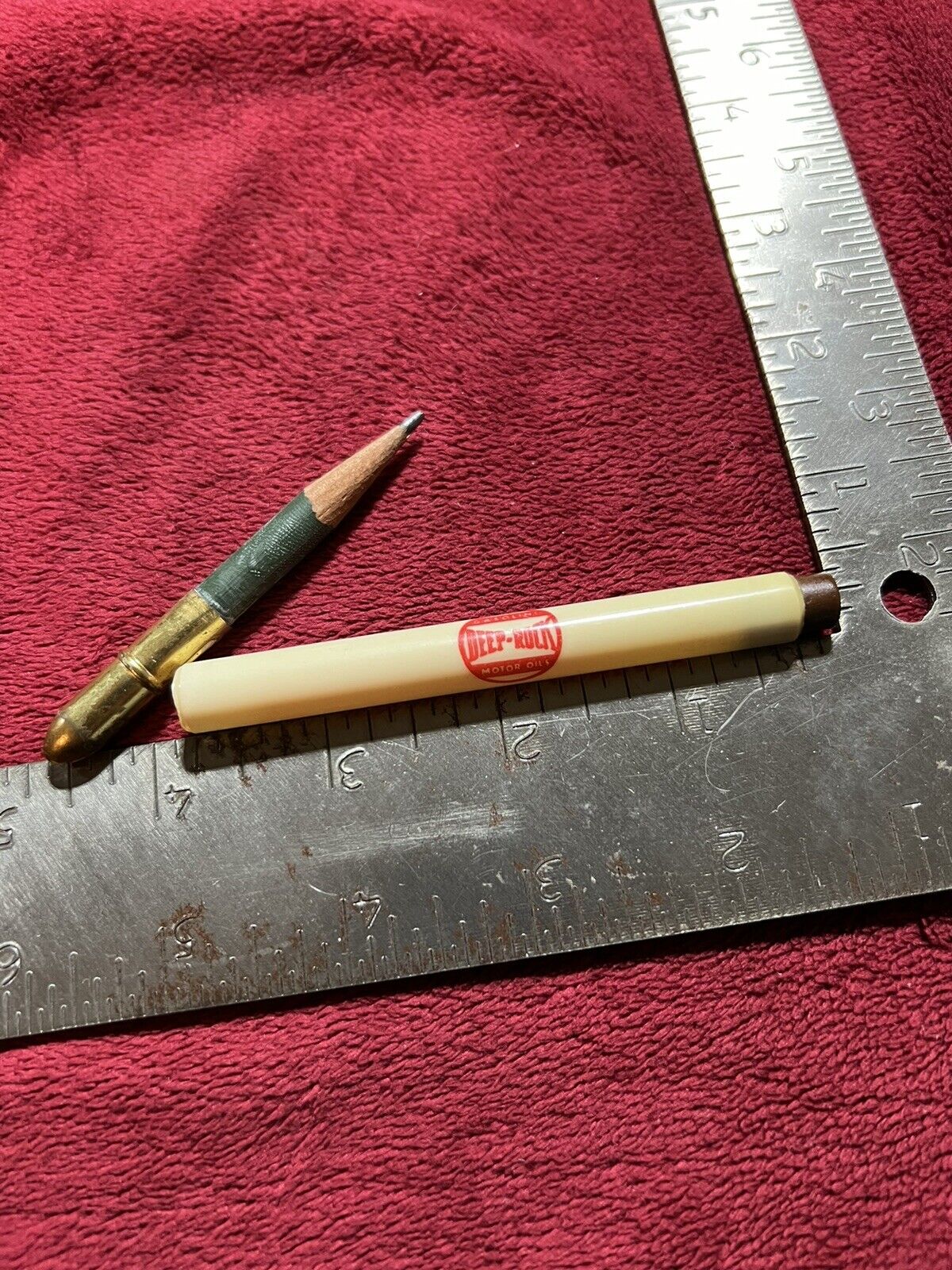Vintage Deep Rock Bullet Pencil, Morrison Oil Co. in Clinton, OK.  Phone 442