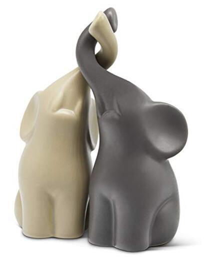 Vaudagio Loving Pair of Elephants in Beige & Grey - Modern Ceramic Sculpture - 