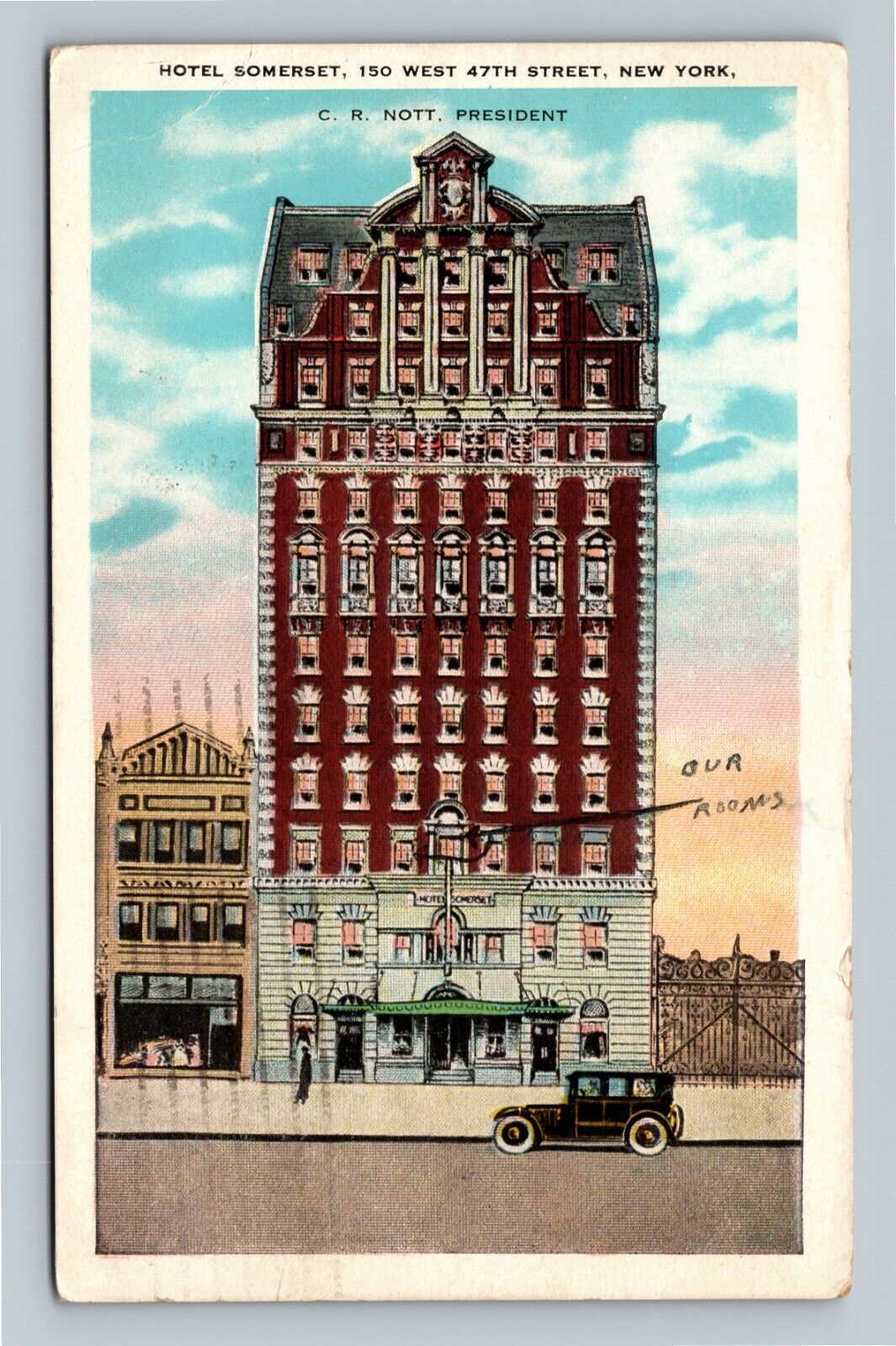 Historic 1900 Hotel Somerset New York City c1935 Vintage Souvenir Postcard