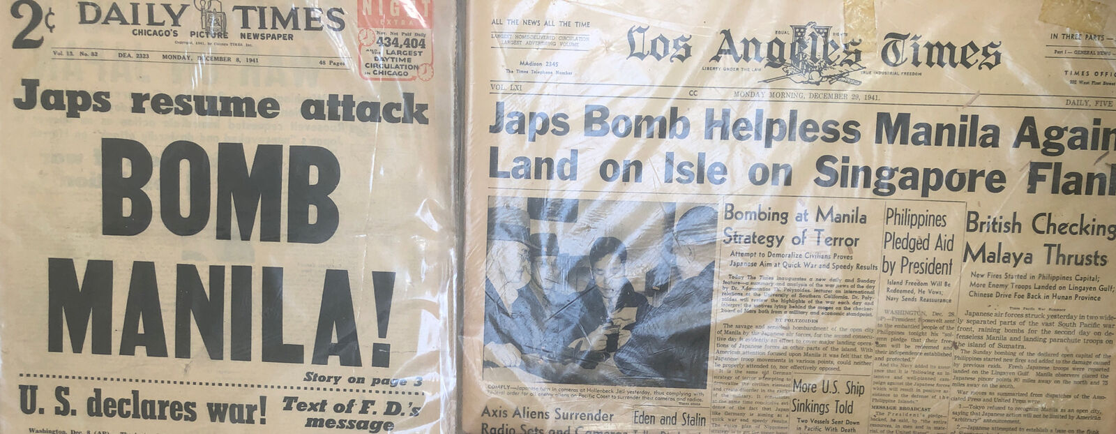 Japanese Bomb Manila Philippines WWII Dec 1941 Newspaper Lot of 4
