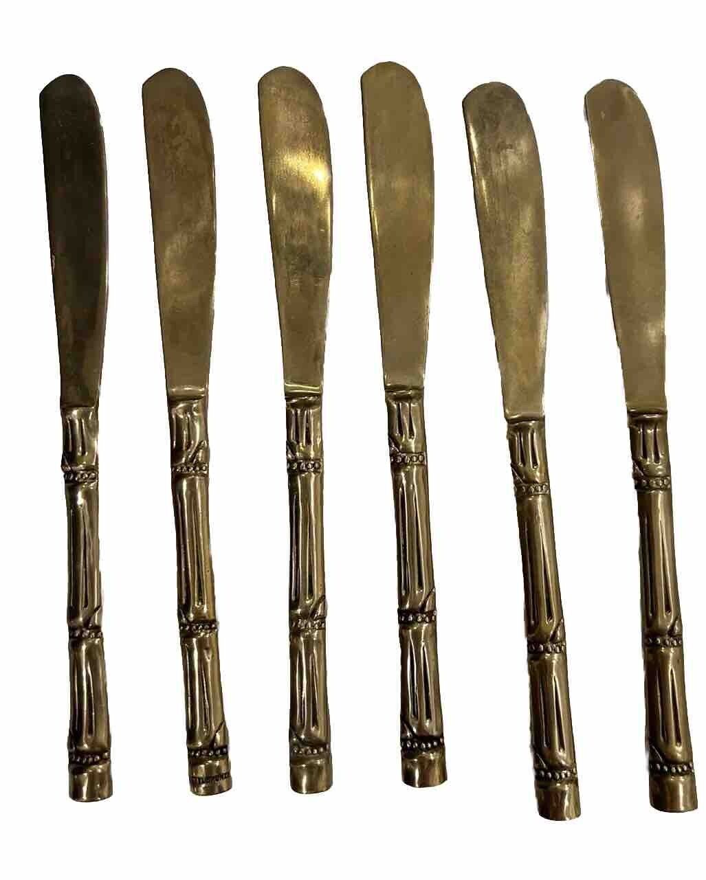 Vintage Thai “Grand Bamboo” Bronzed Nickel Gold Tone Set Of 6 Butter Knives