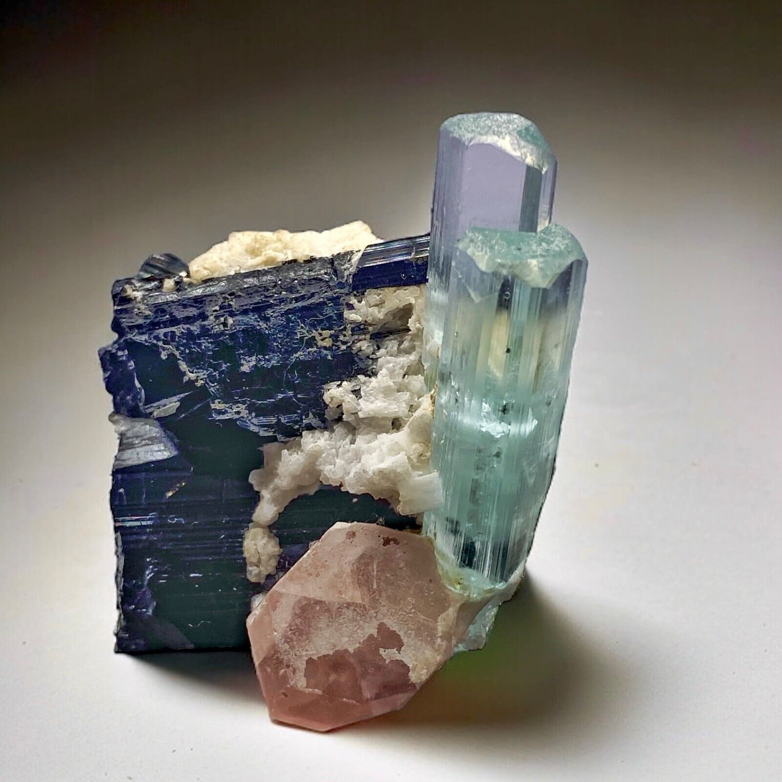 Terminated aquamarine|  apatite | schorl Crystal specimen from Pakistan 66 Gram