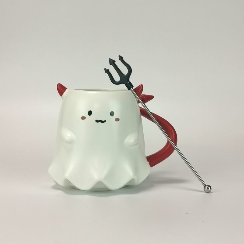 Starbucks Halloween Christmas White Ghost Black Devil Coffee Mug Ceramic Cup+Rod