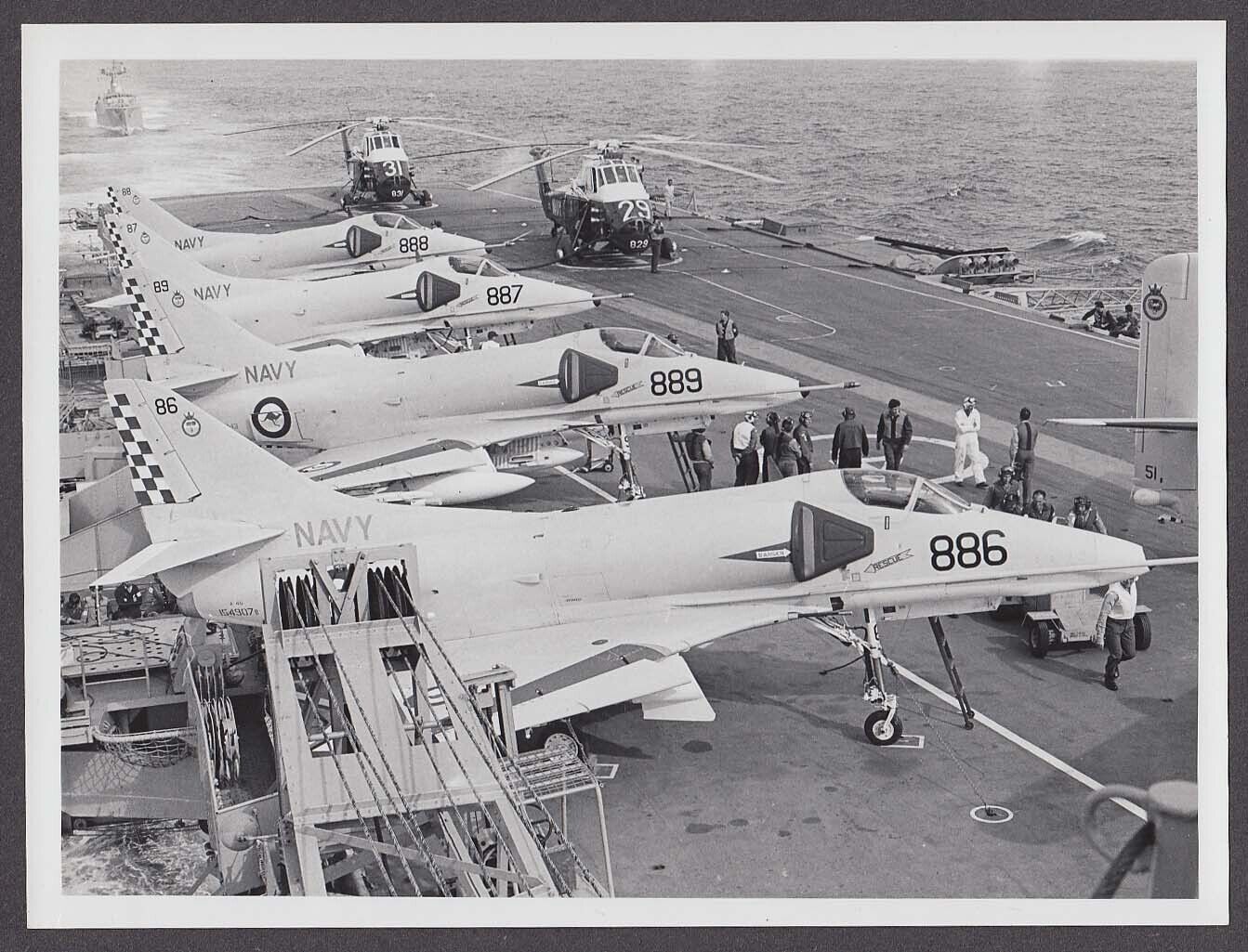 Royal Australian Navy A-4G Skyhawk jets Wessex helicopters on carrier photo 1970