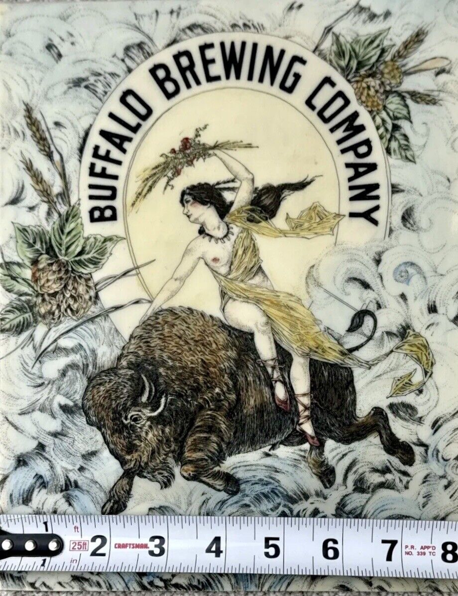Antique Etched Celluloid, Buffalo Brewery, Sacramento CA Beer Sign