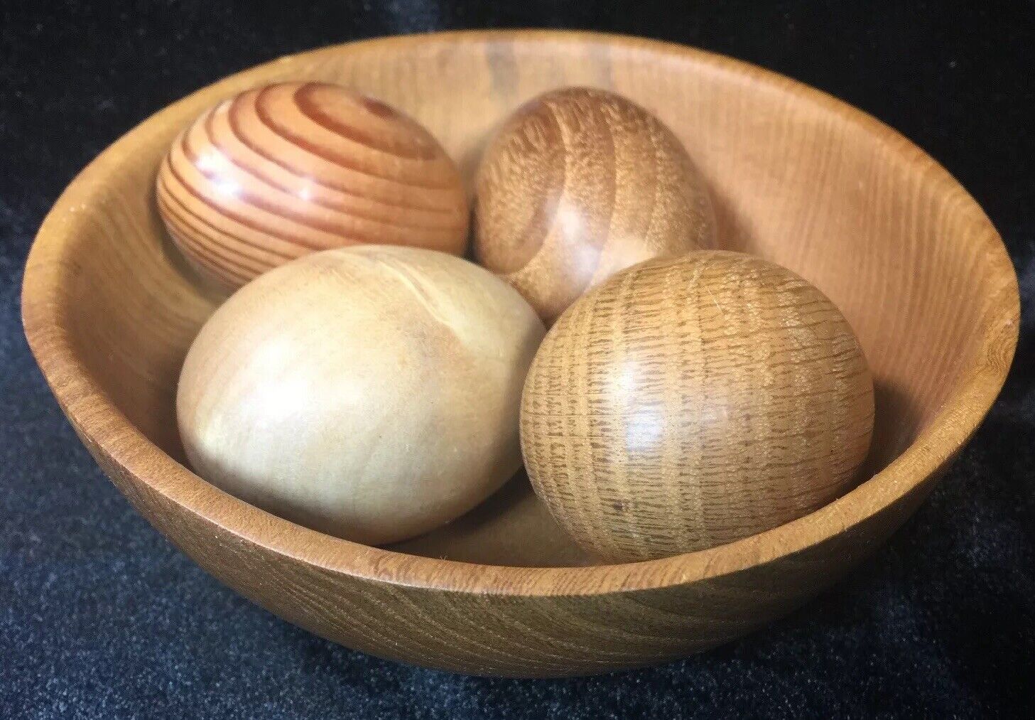 Wooden Eggs (4) and Bowl-Mid Century Modern, Handmade Dutch Elm