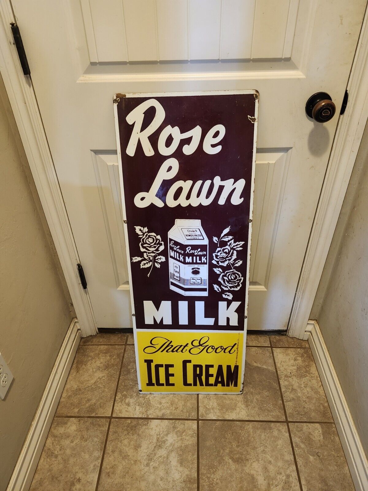 Rare Rose Lawn Dairy And Ice Cream Porcelain Sign Muskogee Oklahoma