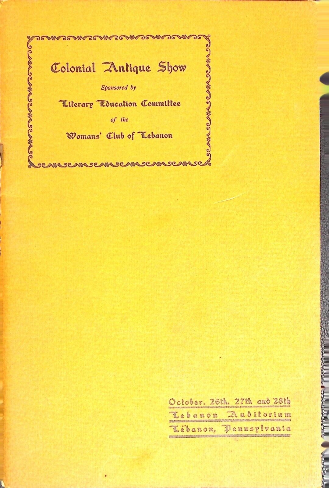 1933 Colonial Antique Show Program - Woman\'s Club of Lebanon