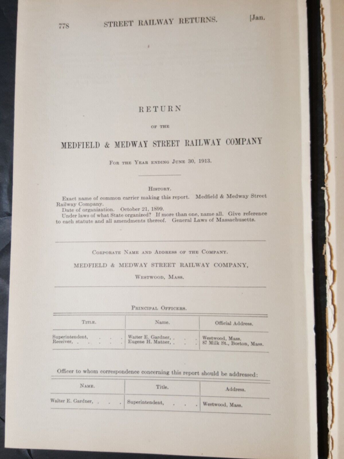 1913 railroad report MEDFIELD & MEDWAY STREET RAILWAY Norfolk County MA trolley