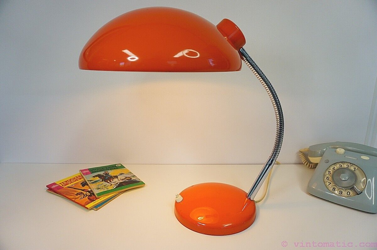 Vintage 1970s Orange Bauhaus Style Desk Lamp Table Lamp - Atomic - Space Age Ufo