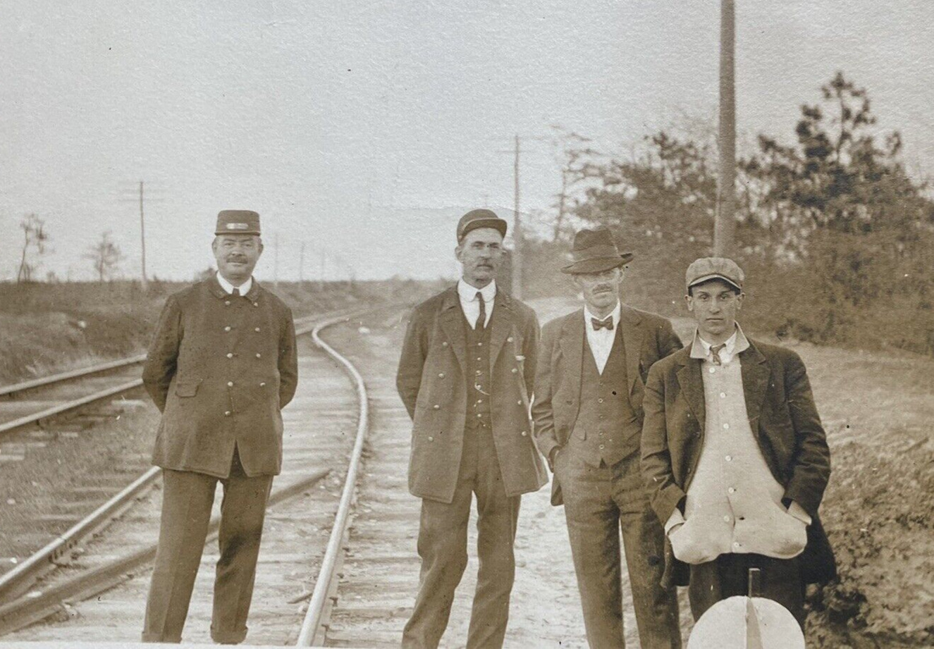 Railroad Train Conductors Vintage Photo Group of Men on Tracks Early 1900s
