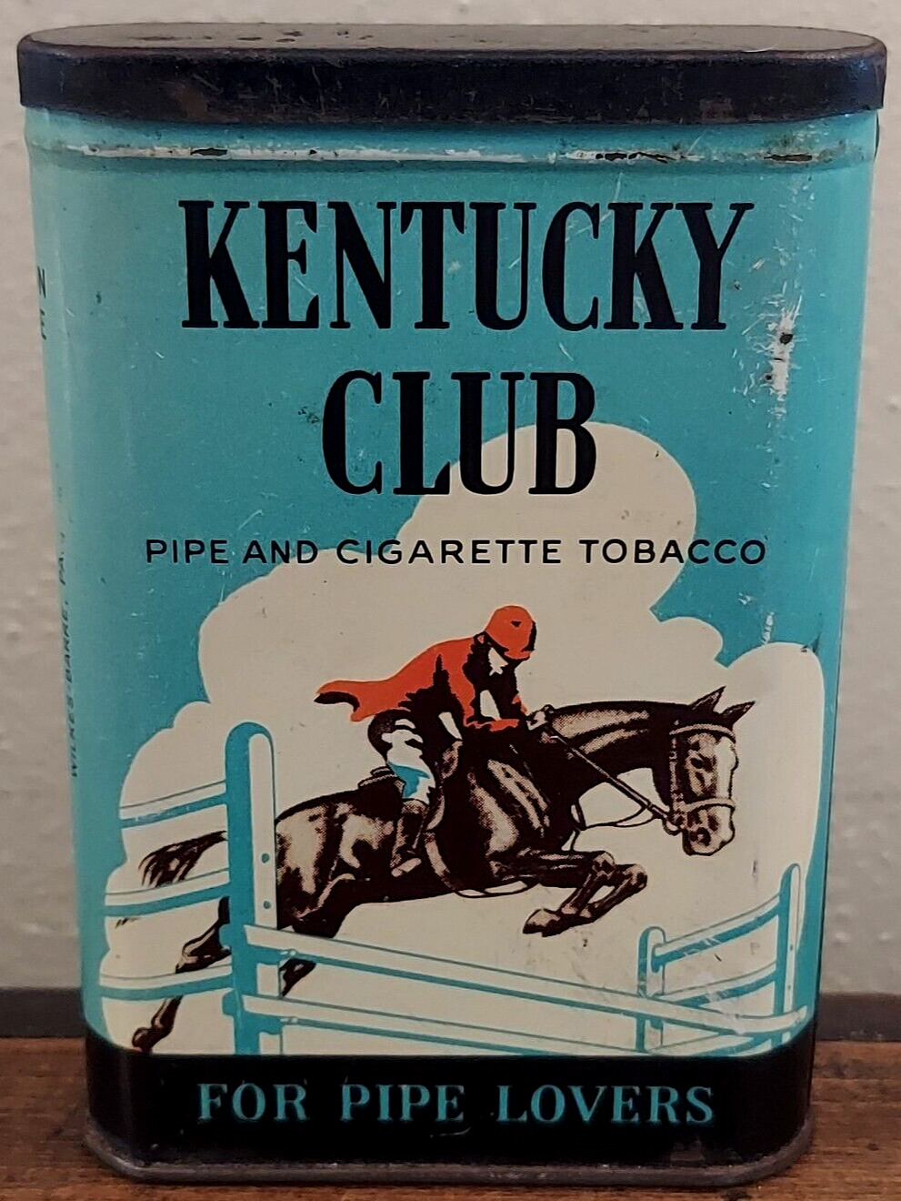 Vintage Kentucky Club Tobacco Pocket Tin w Nice Horse And Rider Graphics