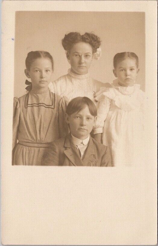 c1910s RPPC Real Photo Postcard Four Children / Studio Portrait Glasses, Fashion