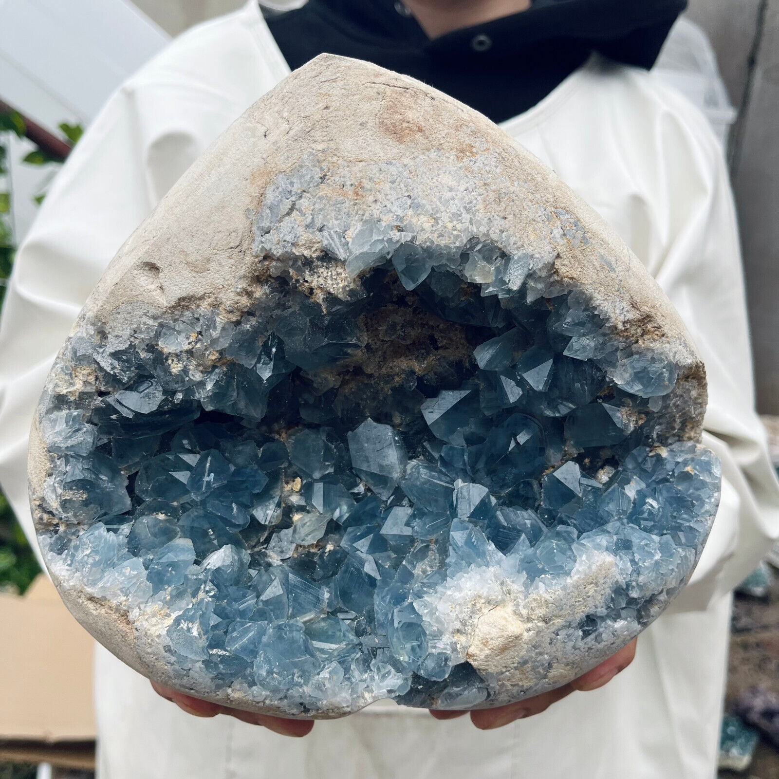 15lb Large Natural Blue Celestite Crystal Geode Quartz Cluster Mineral Specime