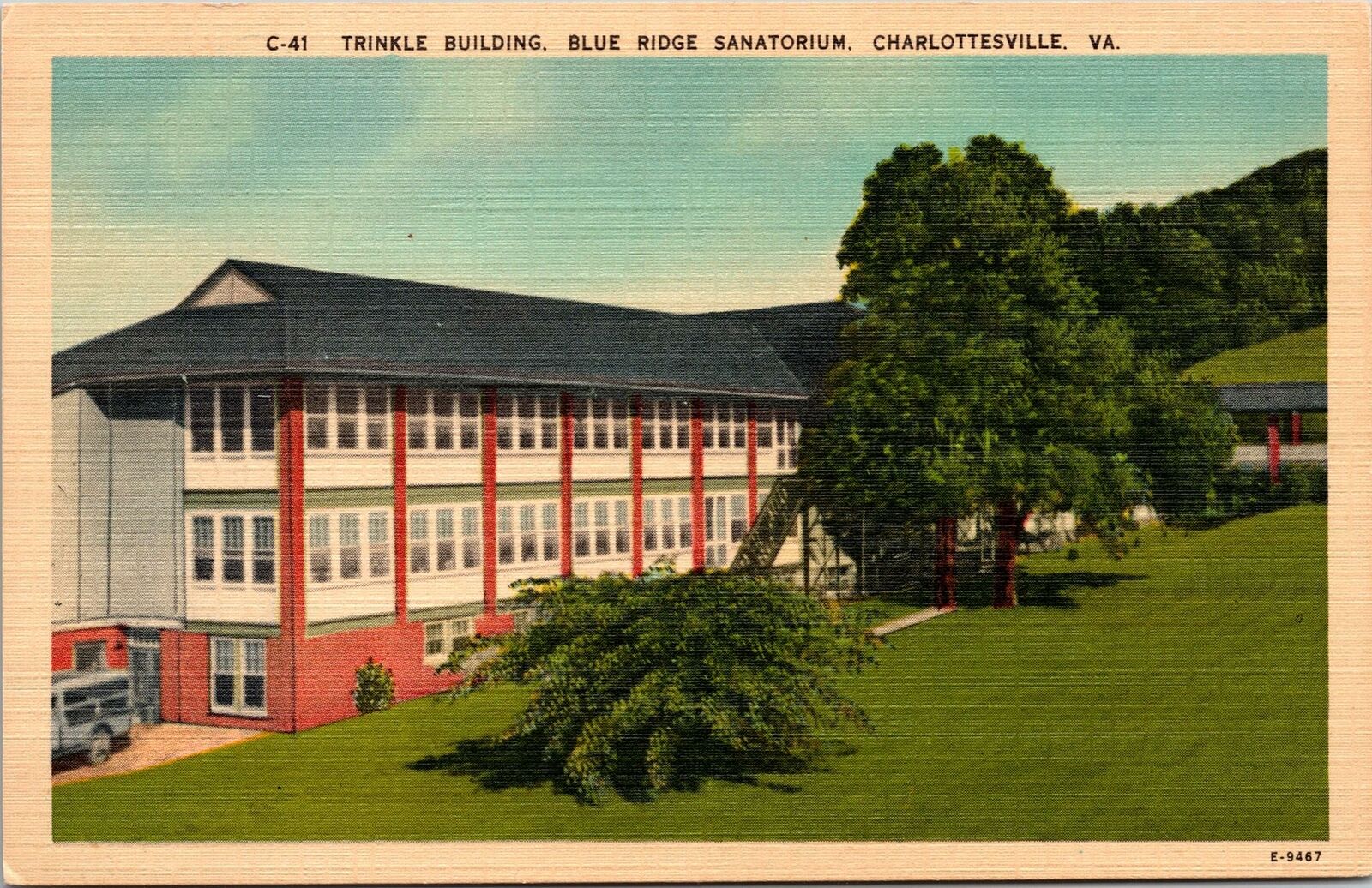 Charlottesville VA Trinkle Building Blue Ridge Sanatorium Postcard unused 1930s/