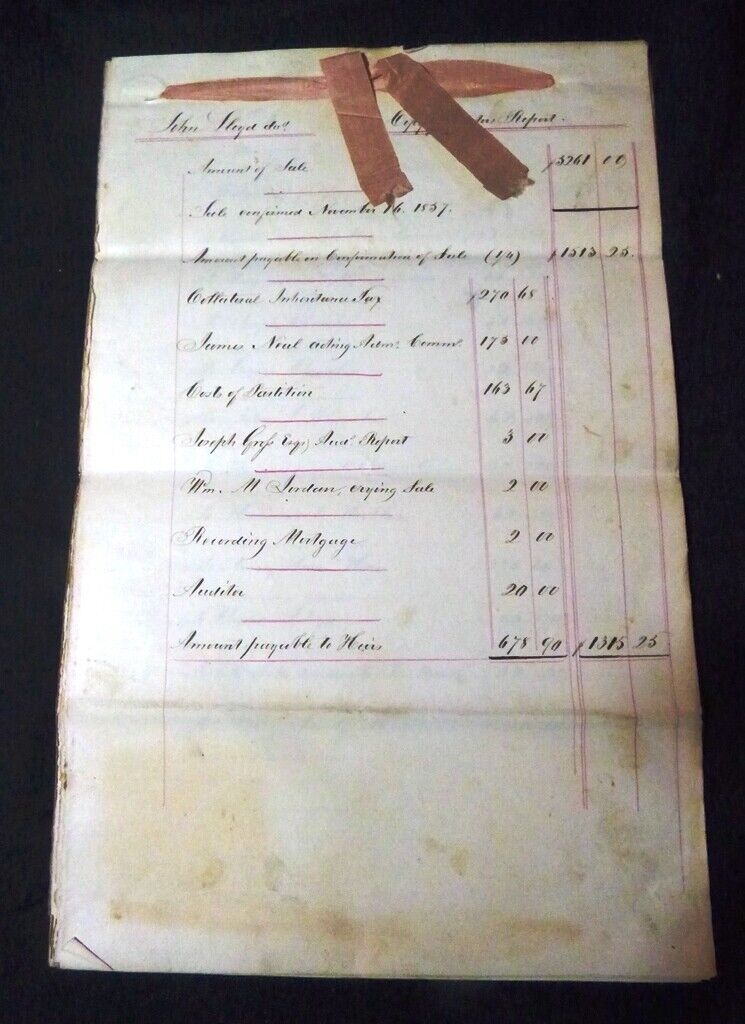 Antique 1857 ESTATE DISBURSEMENT for John Lloyd EMBOSSED Court Seal 931