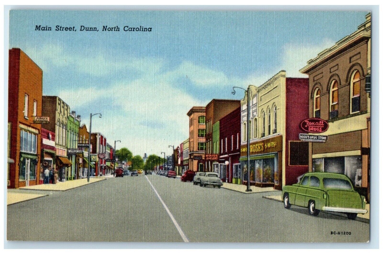 c1940 Main Street Exterior Building Dunn North Carolina Vintage Antique Postcard