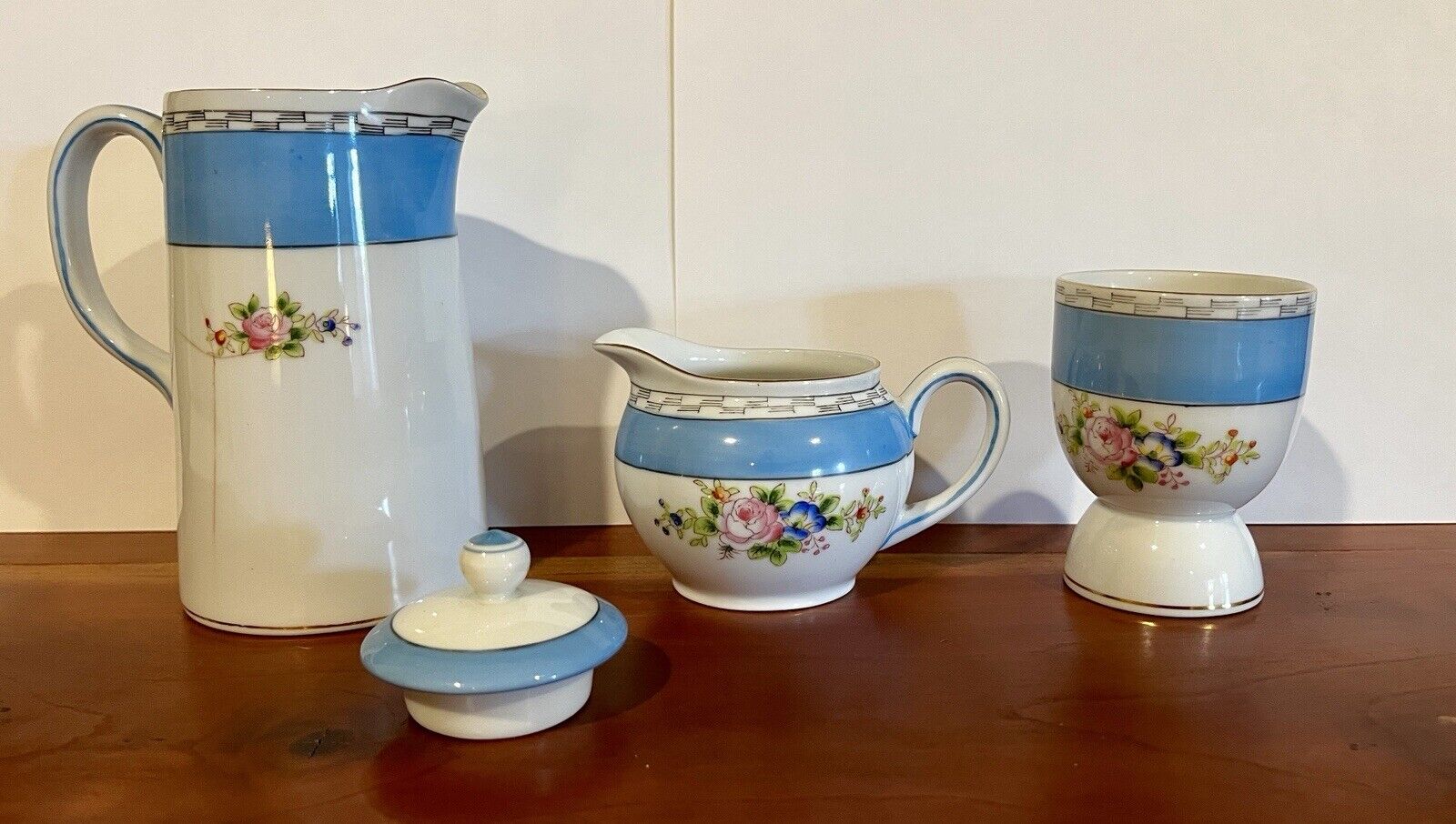 Noritake M Porcelain Hand Painted Tea Set Floral Blue made in Japan