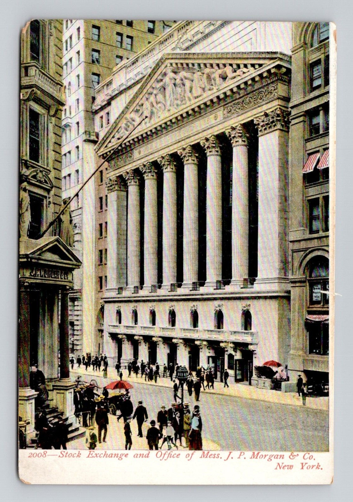 Postcard Stock Exchange & JP Morgan Building New York City NY, Antique D15