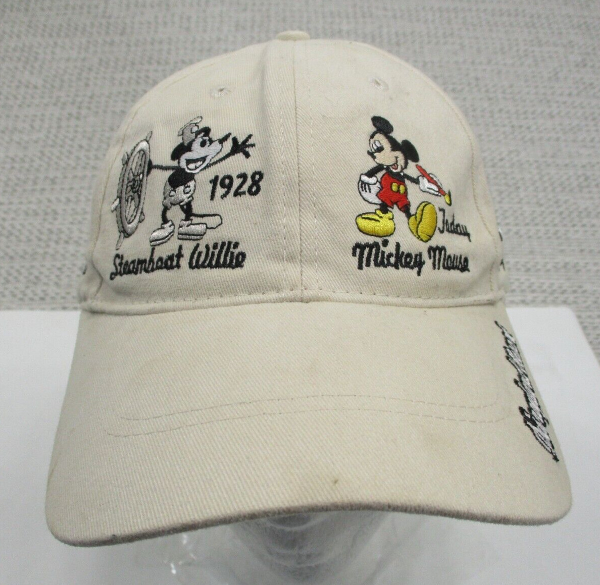 Disneyland Resort Vintage 90s Steamboat Willie Baseball Hat Cap Adjustable Ivory