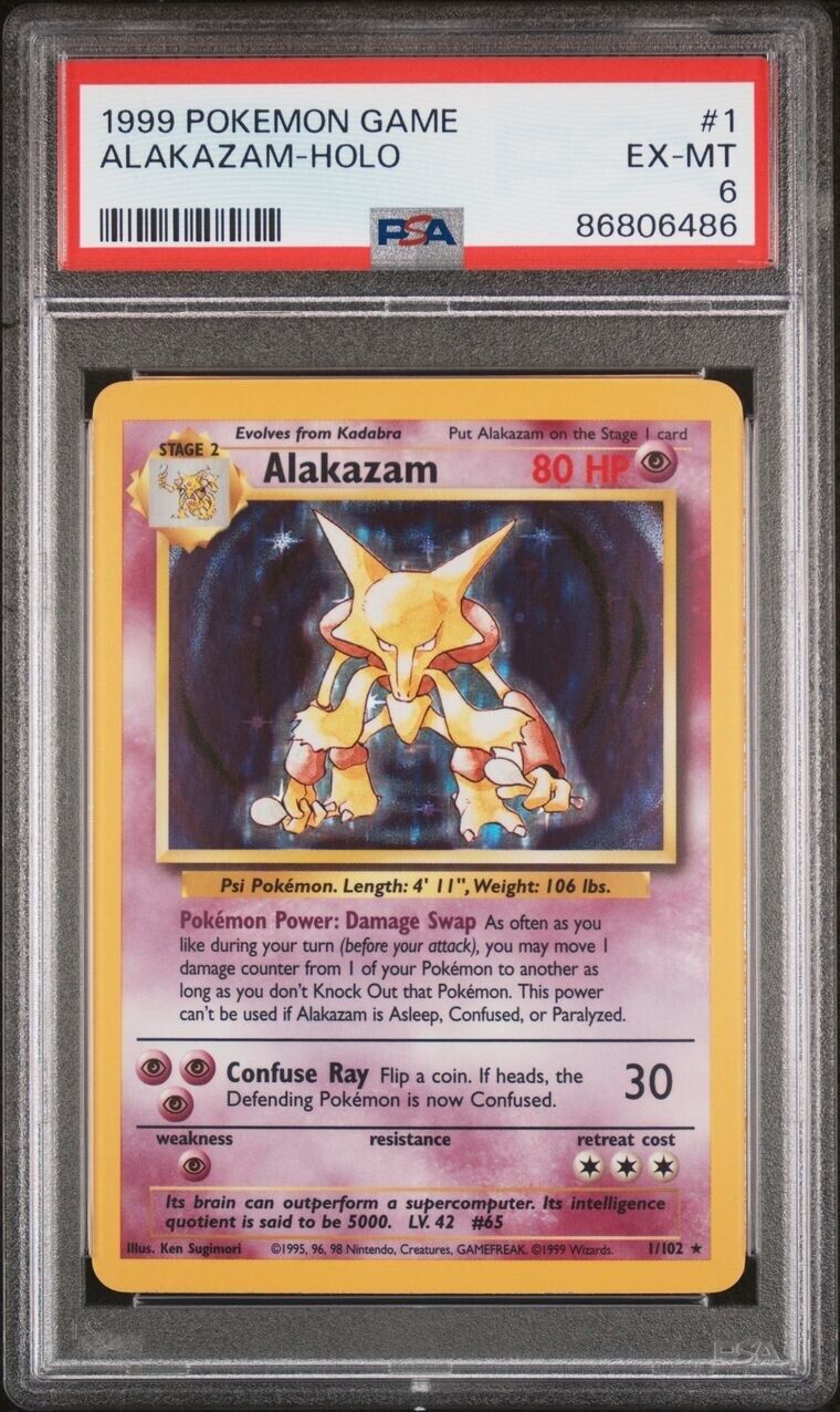 Pokemon Base Set 1999 Alakazam Holo Rare 1/102 PSA 6