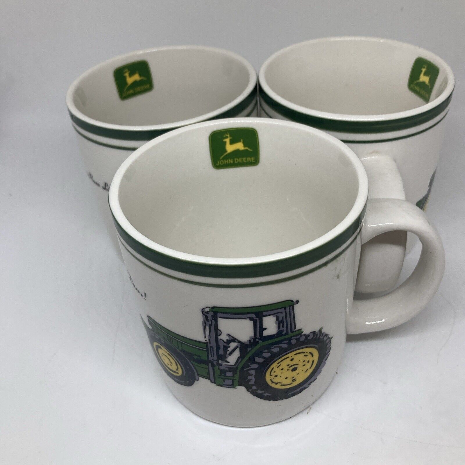 Vintage John Deere Tractor Gibson China Coffee Cups/ Mug Set Of 3