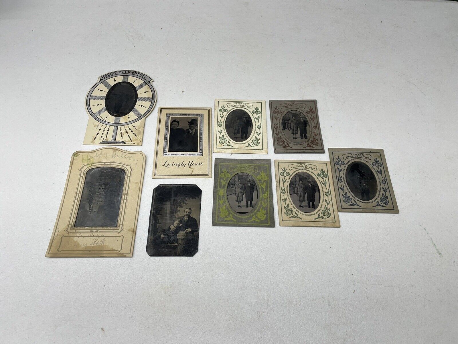 Lot of 9 Antique Tintype photos, Late 1800\'s, Cardboard Frames, Cabinet Cards