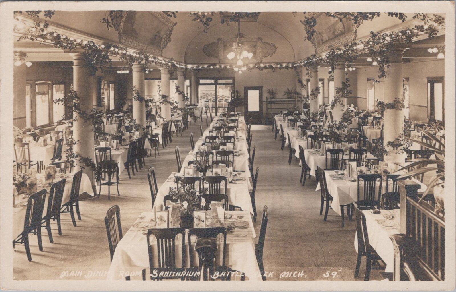 Main Dining Room Sanitarium Battle Creek Michigan 1916 RPPC Photo Postcard