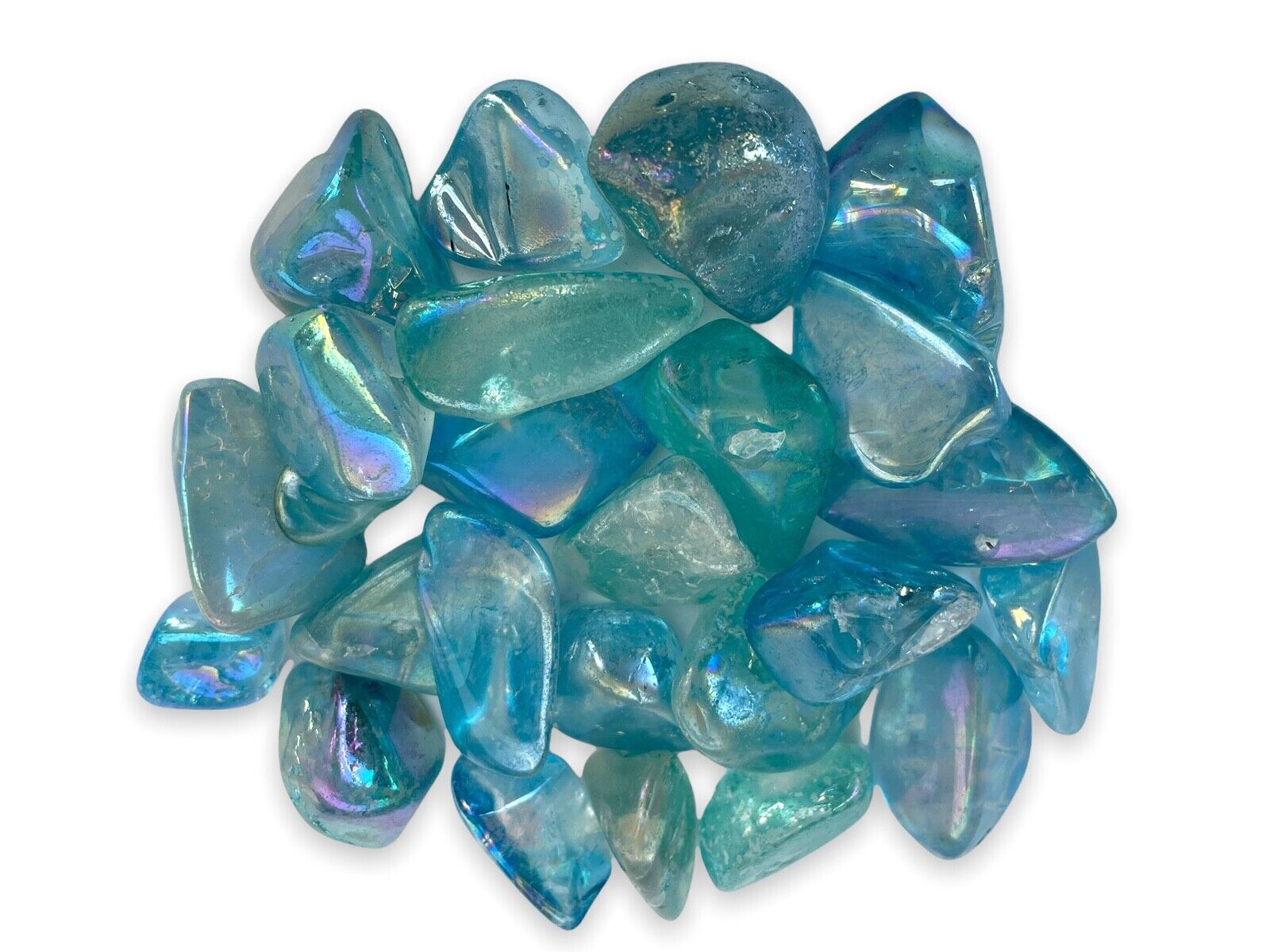 1X Aqua Aura Quartz 25-35mm XL Tumbled Stone Reiki Healing Crystal Throat Chakra