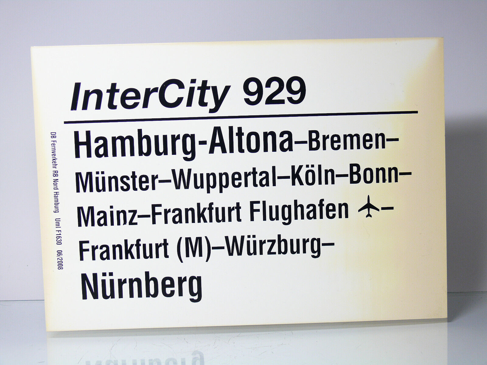 Zuglaufschild Intercity 929 - Hamburg-Altona - Nuremberg