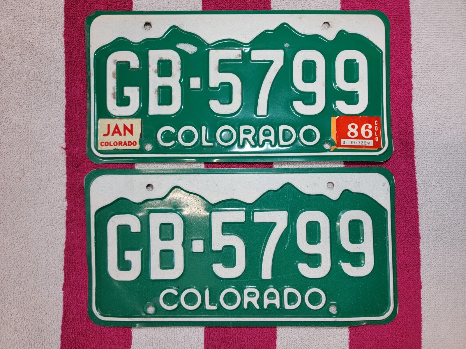 1986 Colorado License Plate, A Pair, Two Plates 