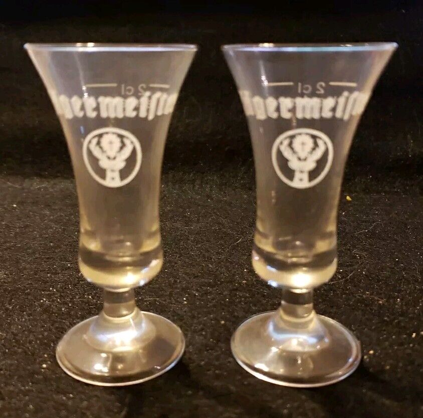 Jagermeister Stemmed Footed Shot Glass Pair Logo Deer Stag 3.5” 2 cl Qty 2